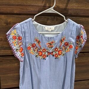 THML Light Blue Dress with Red and Orange Embroidery